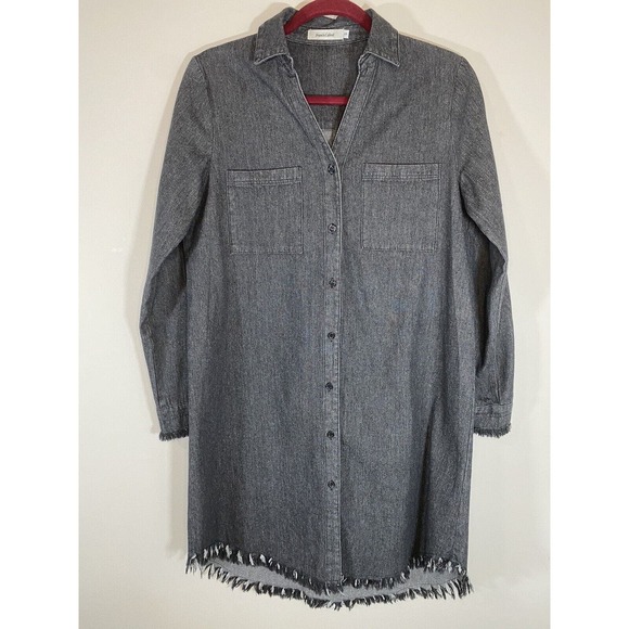 Francis Cabrel SMALL Faint‎ Black Denim Collared Pockets Frayed Hem Shirt Dress - Picture 1 of 8